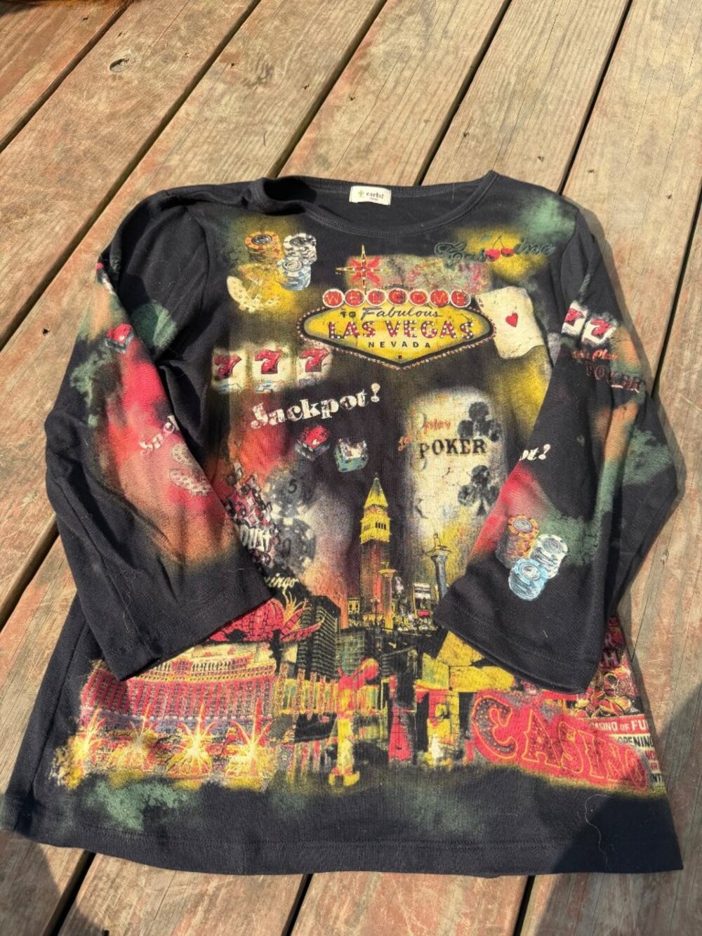 Vintage Las Vegas Long Sleeve Graphic Tee Black Women Large